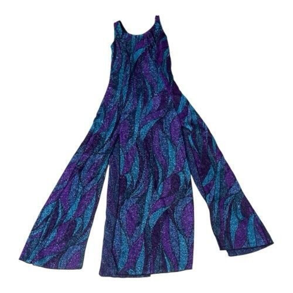 Women Unitard Maxi Dress Size S Ballroom Leotard Split Dress Purple Glitter - Picture 4 of 11